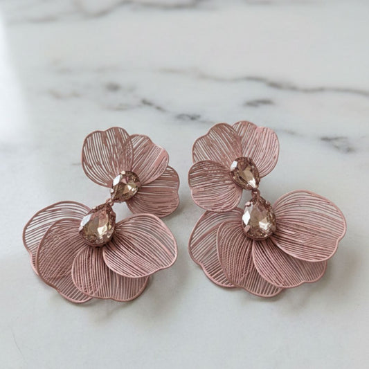 Pink Floral Statement Earrings for Women – Lightweight Party Wear Earrings for Girls