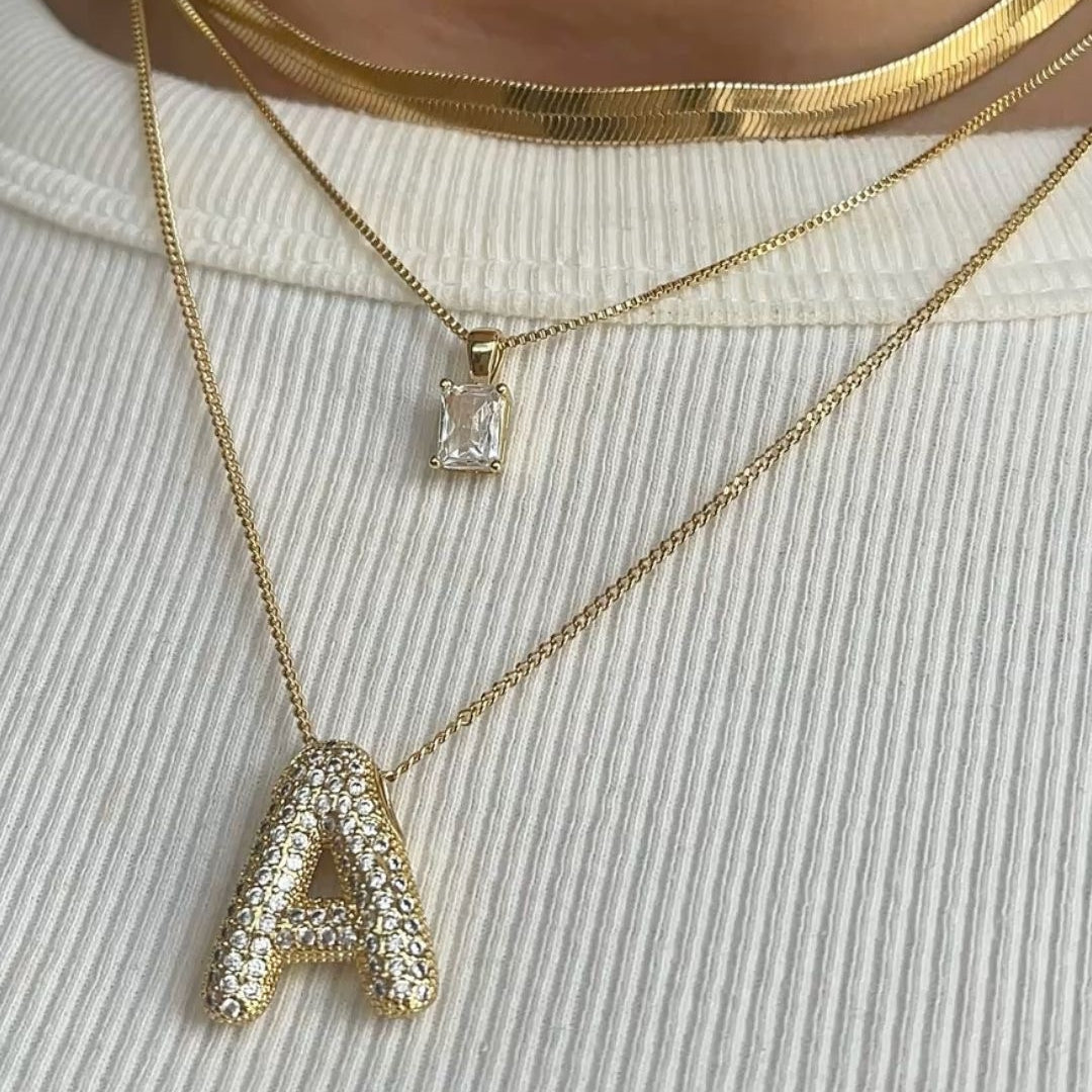 A Letter Diamond Necklace – Gold Plated Alphabet Pendant, Anti Tarnish