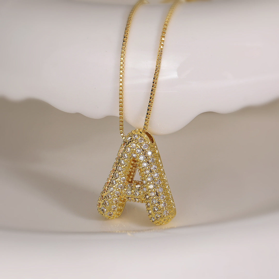 A Letter Diamond Necklace – Gold Plated Alphabet Pendant, Anti Tarnish