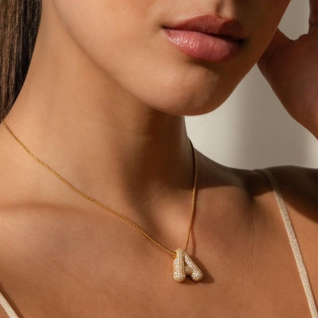 A Letter Diamond Necklace – Gold Plated Alphabet Pendant, Anti Tarnish