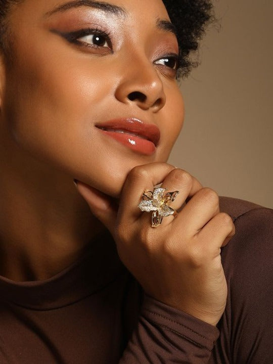 18KT Gold-Plated Stone-Studded Adjustable Finger Ring