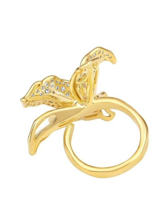 18KT Gold-Plated Stone-Studded Adjustable Finger Ring
