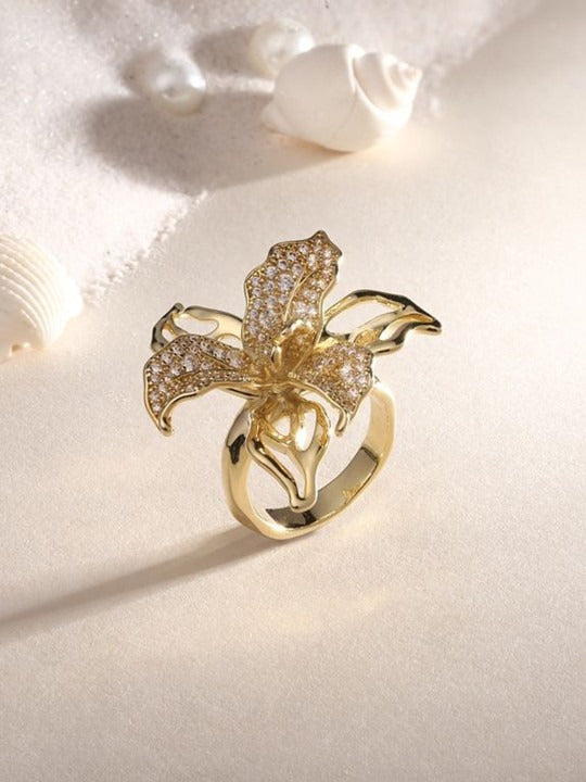 18KT Gold-Plated Stone-Studded Adjustable Finger Ring