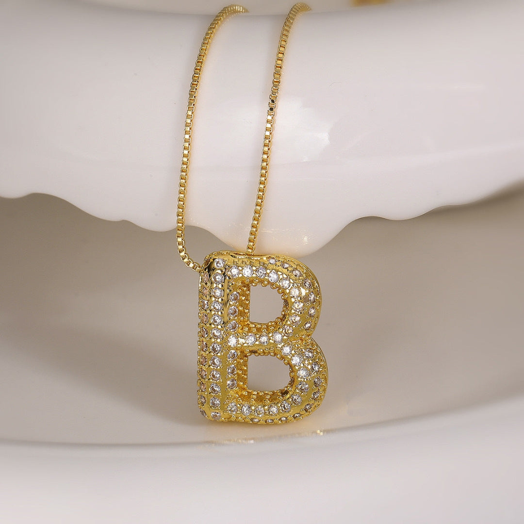 B Letter Diamond Necklace – Gold Plated Alphabet Pendant, Anti Tarnish