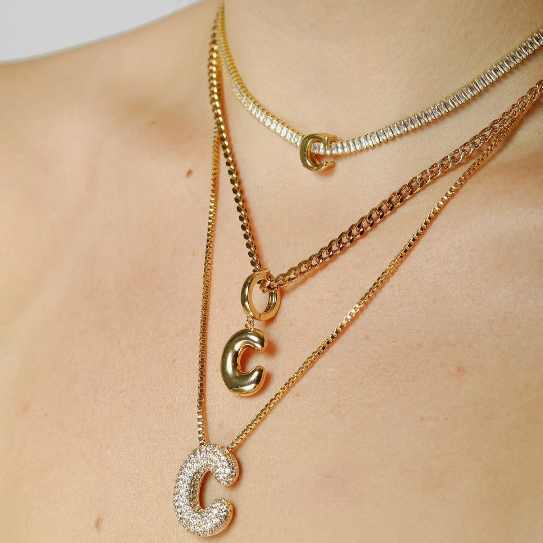C Letter Diamond Necklace – Gold Plated Alphabet Pendant, Anti Tarnish