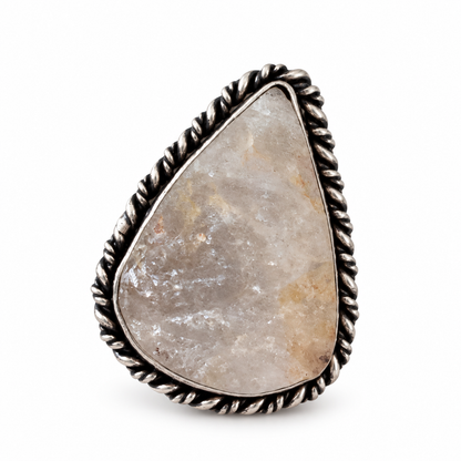 Natural Quartz Stone Oxidized Silver Ring – Rustic Handmade Statement Jewelry