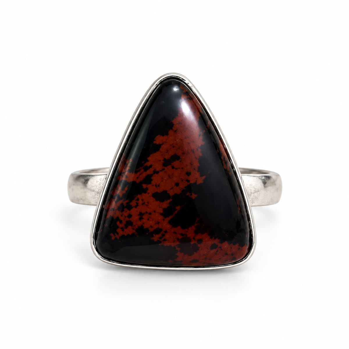 Oxidised Silver Triangle Statement Ring with Black & Rust Red Stone