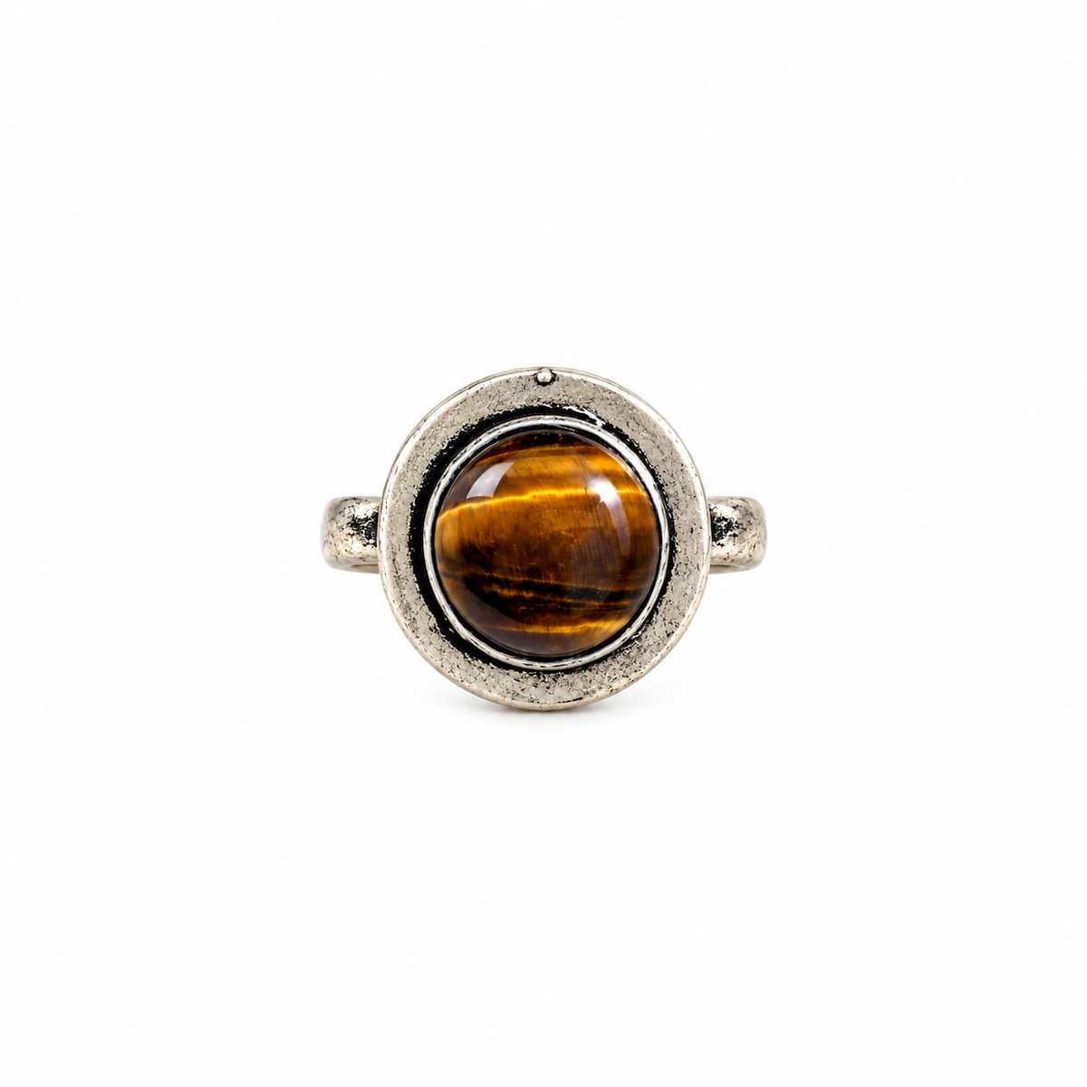 Oxidised German Silver Tiger Eye Natural Stone Statement Ring