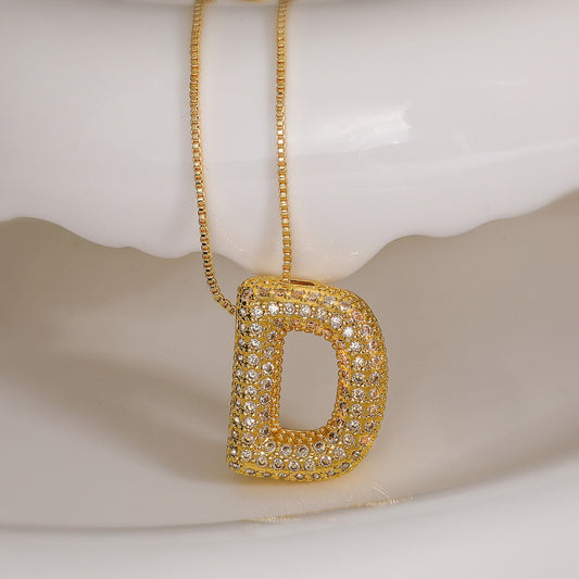 D Letter Diamond Necklace – Gold Plated Alphabet Pendant, Anti Tarnish