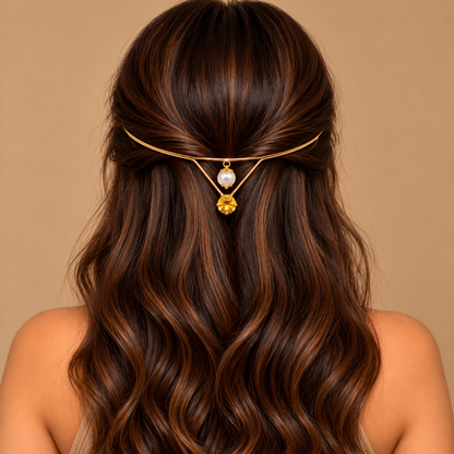 Gold-Plated Yellow Stone Pearl Hairlet for Women