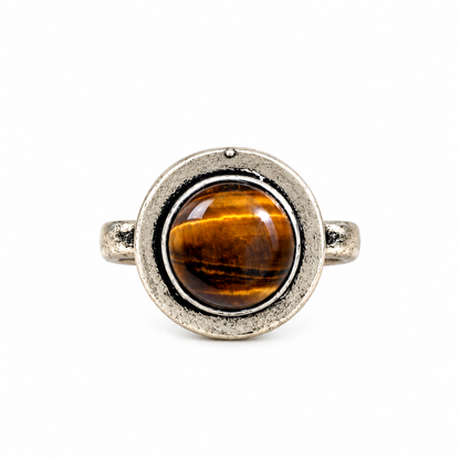 Oxidised German Silver Tiger Eye Natural Stone Statement Ring