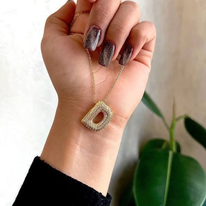 D Letter Diamond Necklace – Gold Plated Alphabet Pendant, Anti Tarnish
