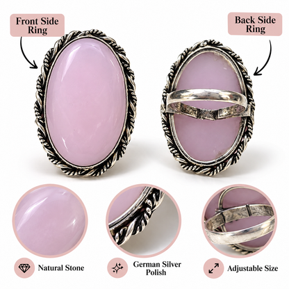 Oxidised Silver Pink Stone Statement Ring for Women
