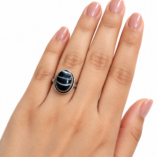 Oxidised Black Agate Statement Ring