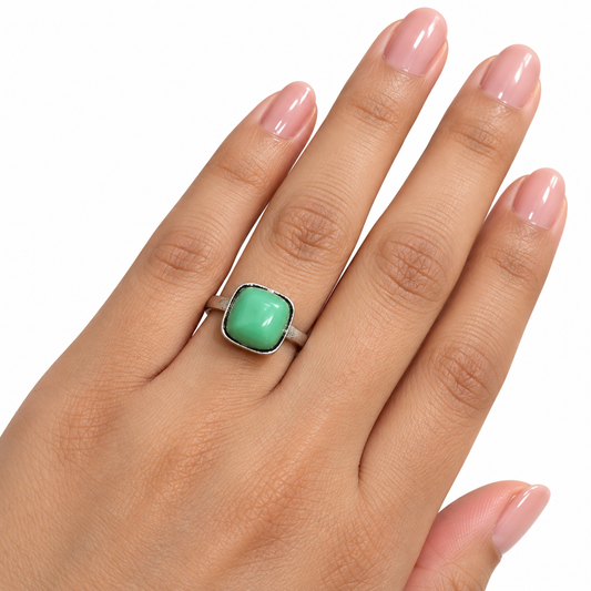 Oxidised German Silver Green Stone Ring