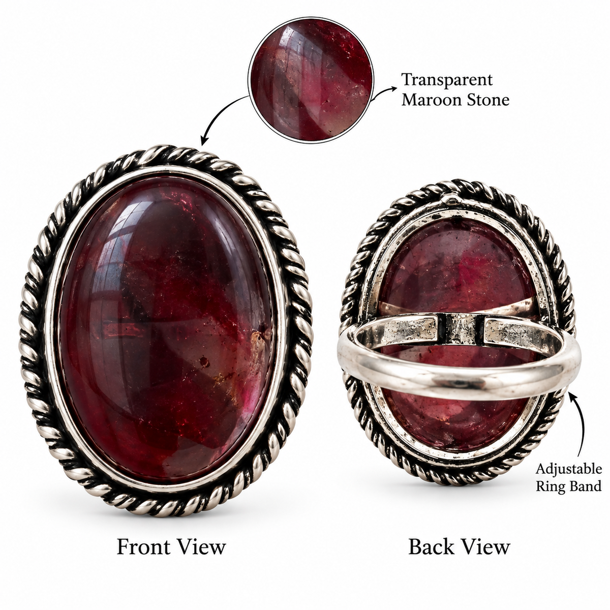 Oxidised Silver Deep Red Stone Statement Ring