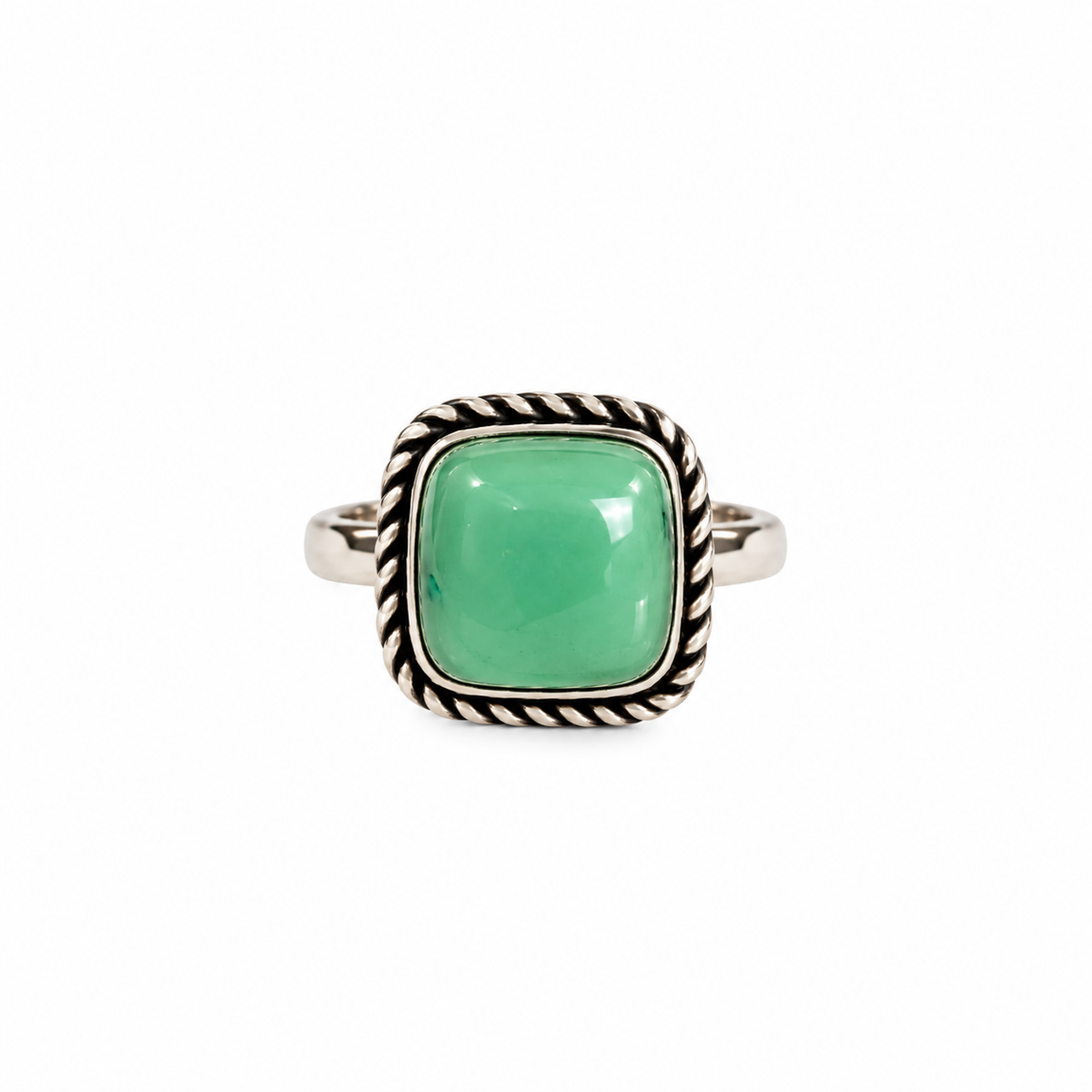 Oxidised German Silver Green Stone Ring