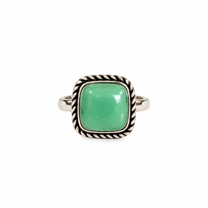 Oxidised German Silver Green Stone Ring