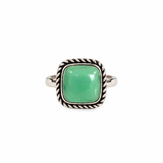 Oxidised German Silver Green Stone Ring