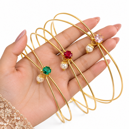 Gold-Plated Blue Green Stone Pearl Hairlet for Women