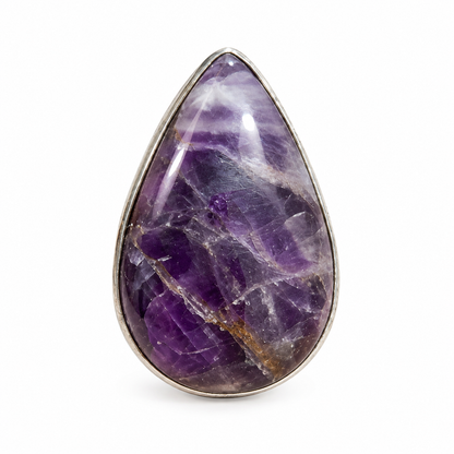 Oxidised Silver Teardrop Ring with Purple Natural Stone