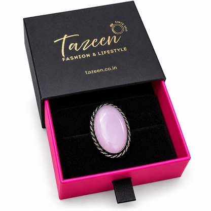 Oxidised Silver Pink Stone Statement Ring for Women