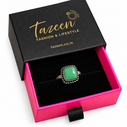 Oxidised German Silver Green Stone Ring