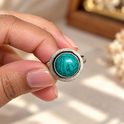 Oxidised Turquoise Stone Statement Ring | Boho Vintage Silver Finish