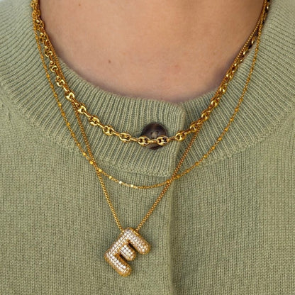 E Letter Diamond Necklace – Gold Plated Alphabet Pendant, Anti Tarnish
