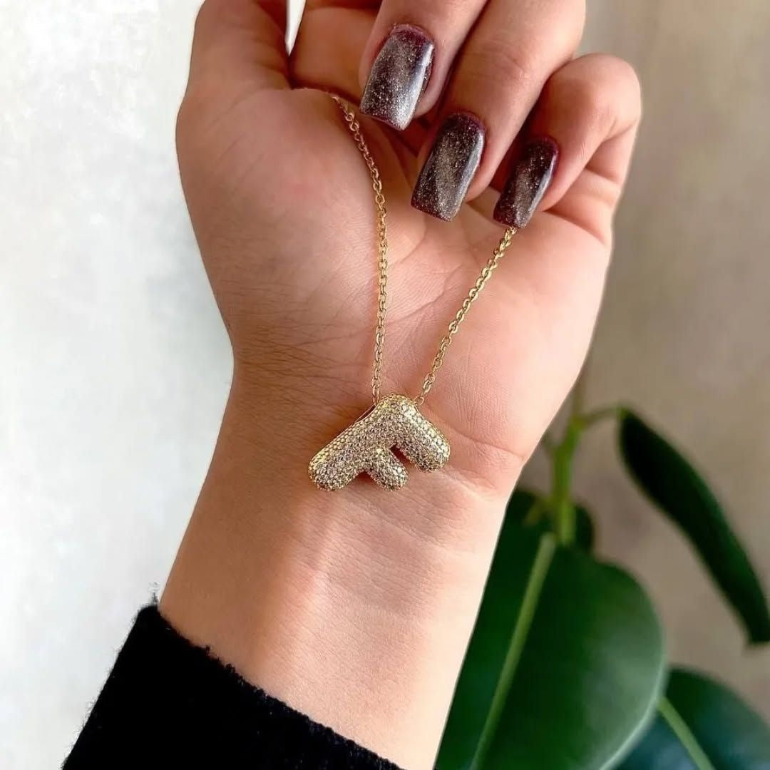 F Letter Diamond Necklace – Gold Plated Alphabet Pendant, Anti Tarnish