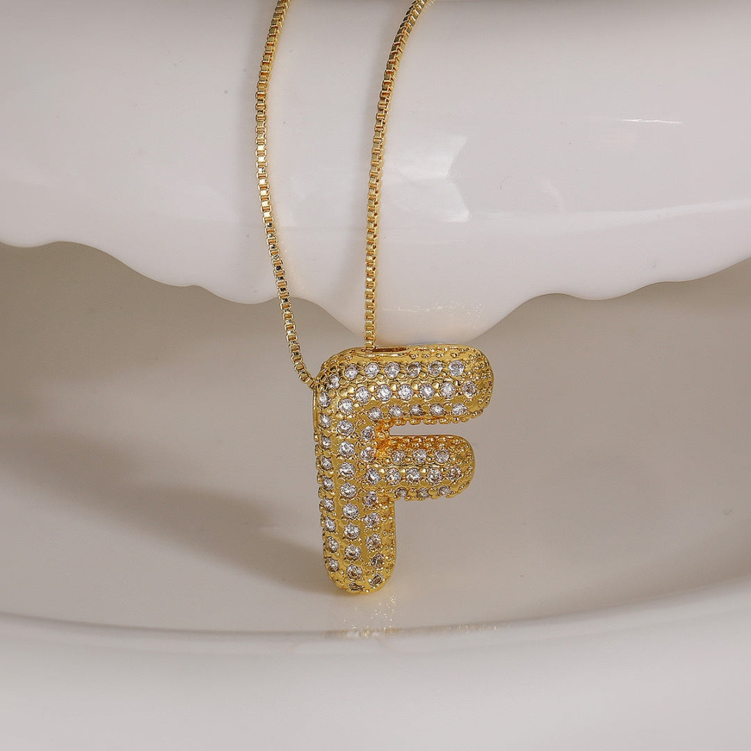 F Letter Diamond Necklace – Gold Plated Alphabet Pendant, Anti Tarnish
