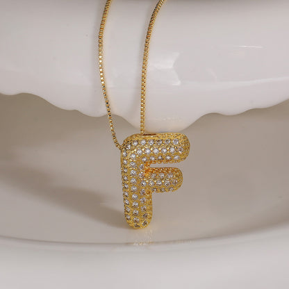 F Letter Diamond Necklace – Gold Plated Alphabet Pendant, Anti Tarnish