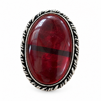 Oxidised Silver Deep Red Stone Statement Ring