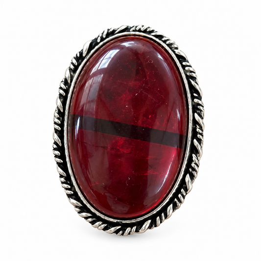 Oxidised Silver Deep Red Stone Statement Ring