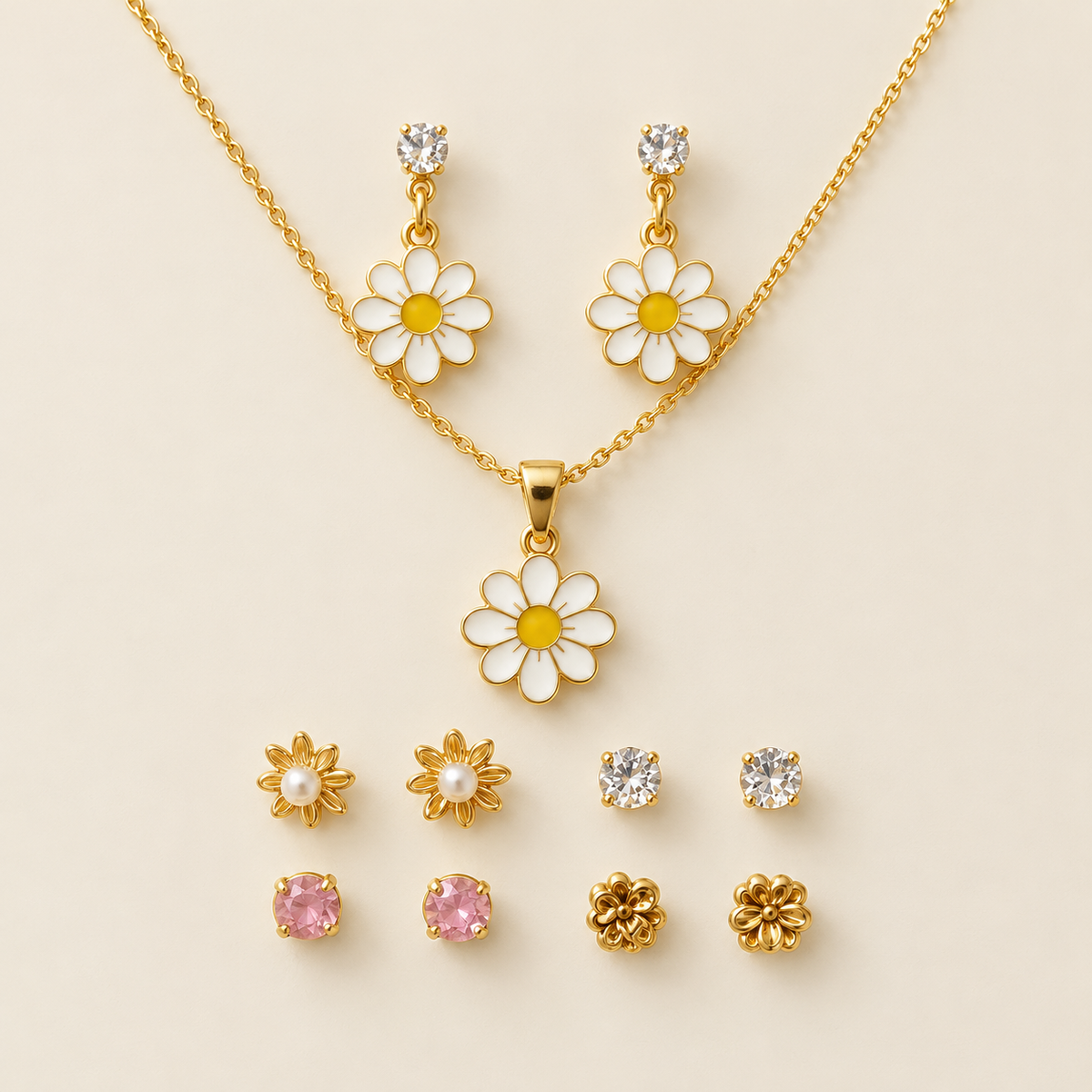 Lovely Daisy Flower Necklace & Earrings Set for Girls
