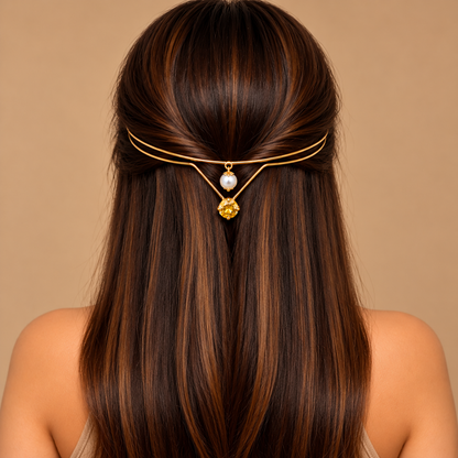 Gold-Plated Yellow Stone Pearl Hairlet for Women