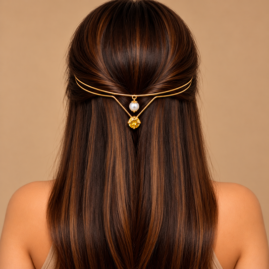 Gold-Plated Yellow Stone Pearl Hairlet for Women
