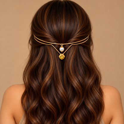 Gold-Plated Yellow Stone Pearl Hairlet for Women
