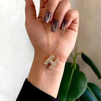 H Letter Diamond Necklace – Gold Plated Pavé Alphabet Pendant