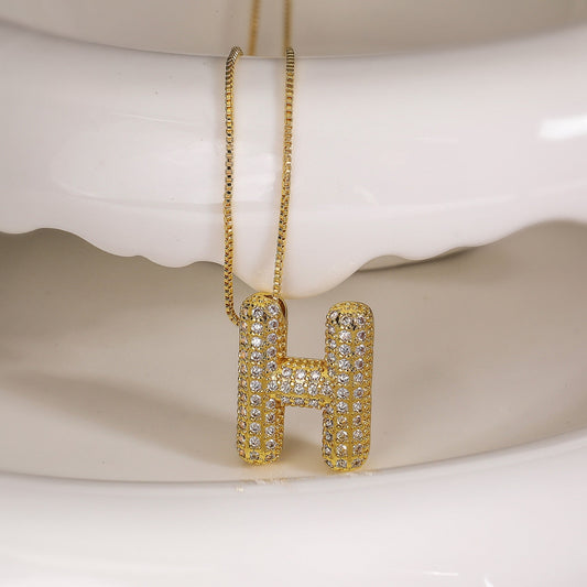 H Letter Diamond Necklace – Gold Plated Pavé Alphabet Pendant