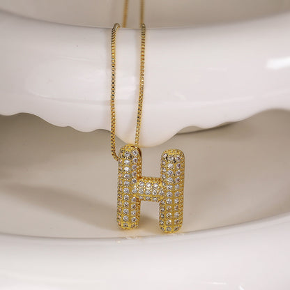 H Letter Diamond Necklace – Gold Plated Pavé Alphabet Pendant