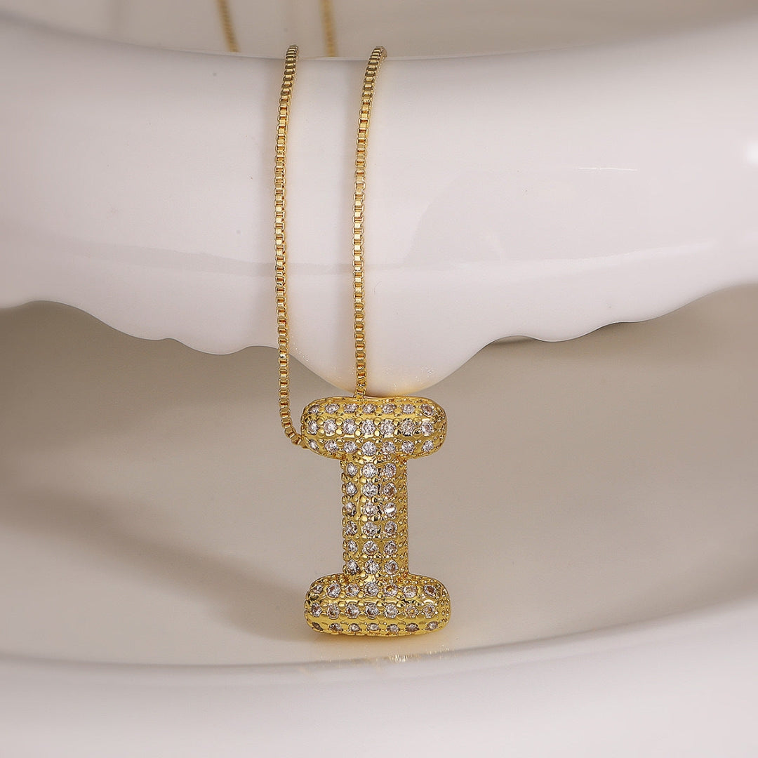 I Letter Diamond Necklace – Gold Plated Pavé Alphabet Pendant
