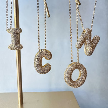 I Letter Diamond Necklace – Gold Plated Pavé Alphabet Pendant