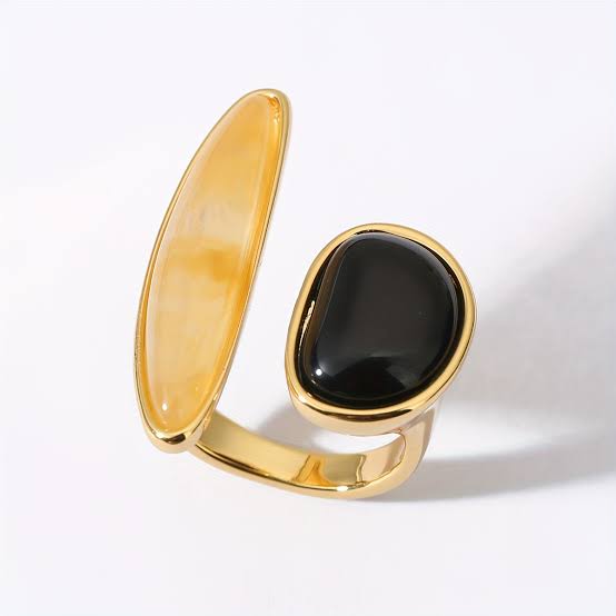 Brass 18K Gold-Plated Natural Stone Irregular Open Ring