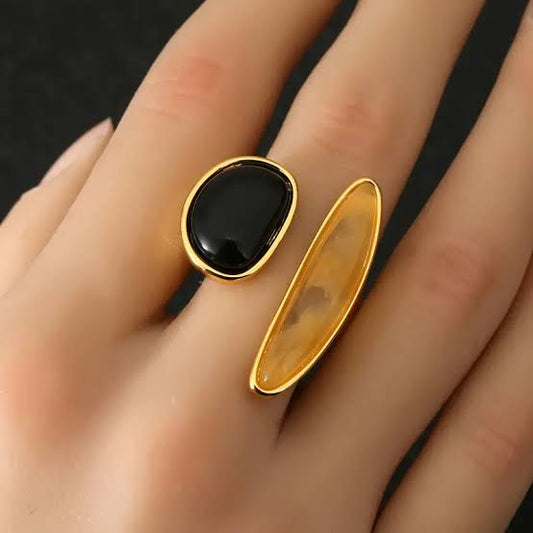 Brass 18K Gold-Plated Natural Stone Irregular Open Ring
