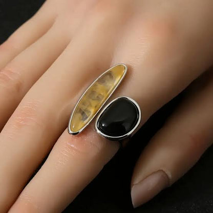 Brass 18K Gold-Plated Natural Stone Irregular Open Ring