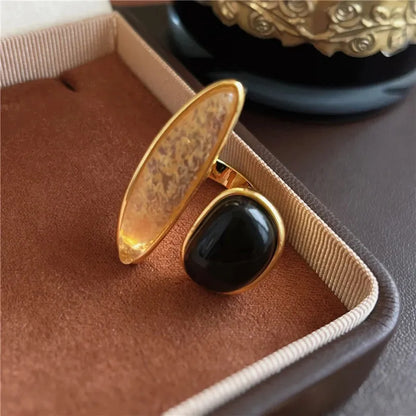 Brass 18K Gold-Plated Natural Stone Irregular Open Ring