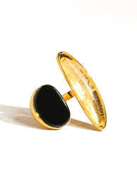 Brass 18K Gold-Plated Natural Stone Irregular Open Ring