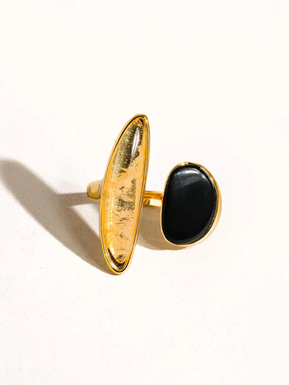 Brass 18K Gold-Plated Natural Stone Irregular Open Ring