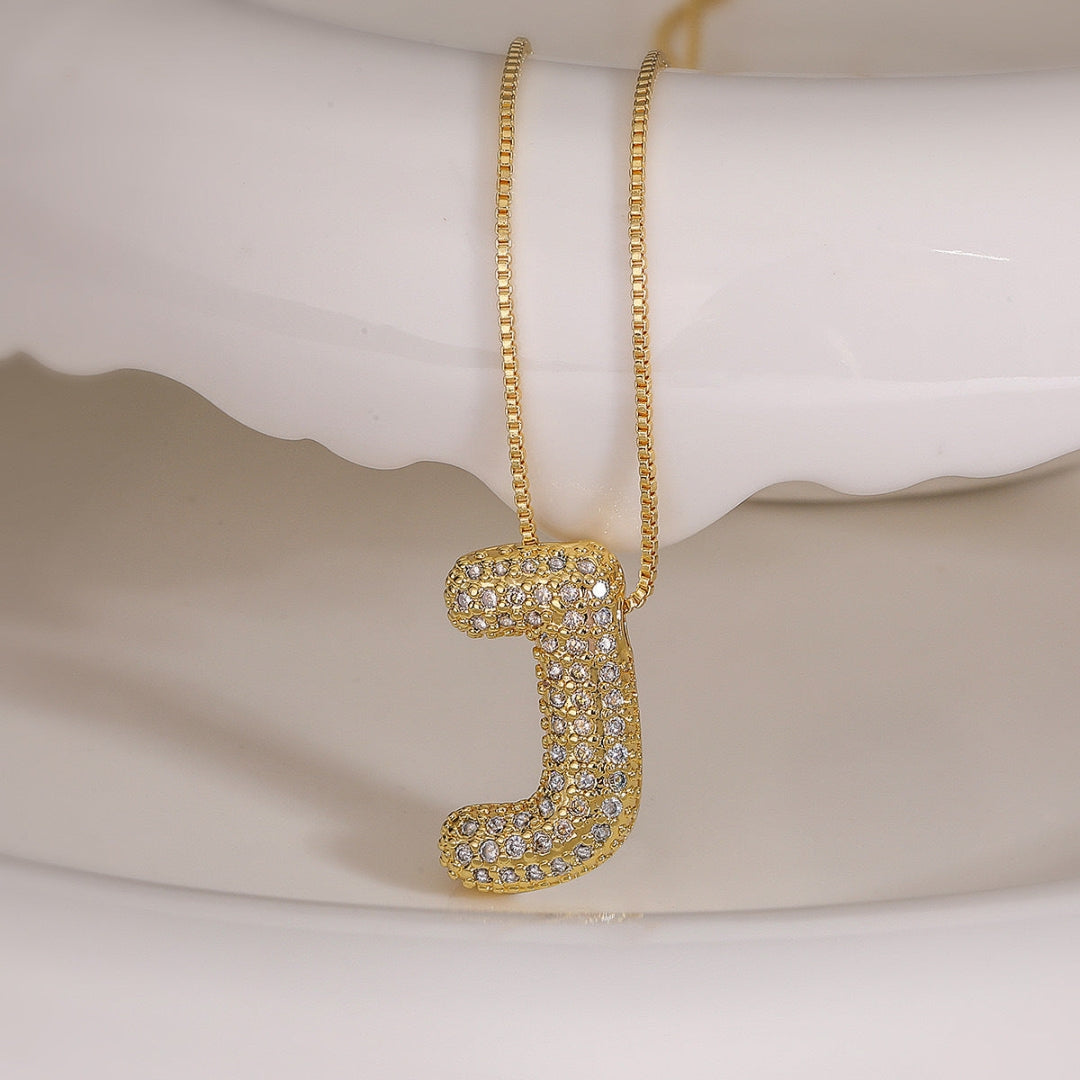 J Letter Diamond Necklace – Gold Plated Pavé Alphabet Pendant